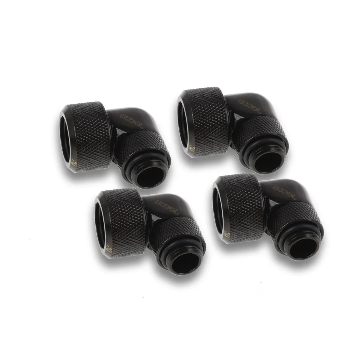 Alphacool Eiszapfen 16mm HardTube Anschraubtülle 90° drehbar G1/4 für Acryl/Messingrohre - 4pcs Set schwarz