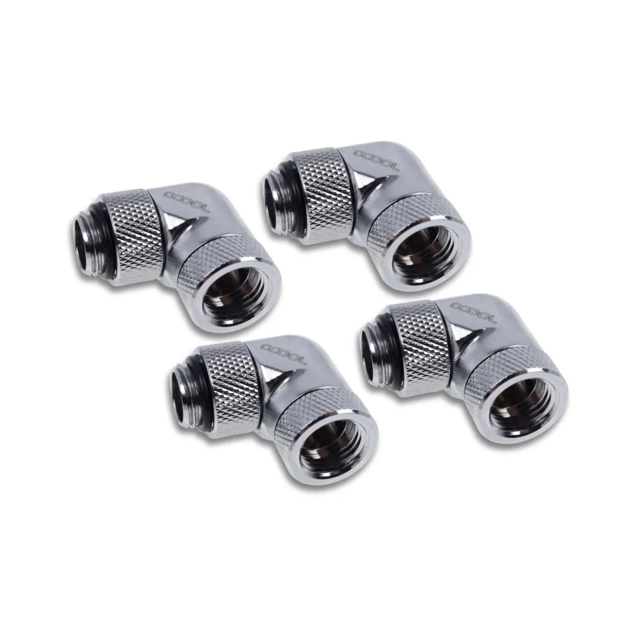 Alphacool Eiszapfen Winkeladapter 90° drehbar G1/4 AG auf G1/4 IG - 4pcs Set Chrome