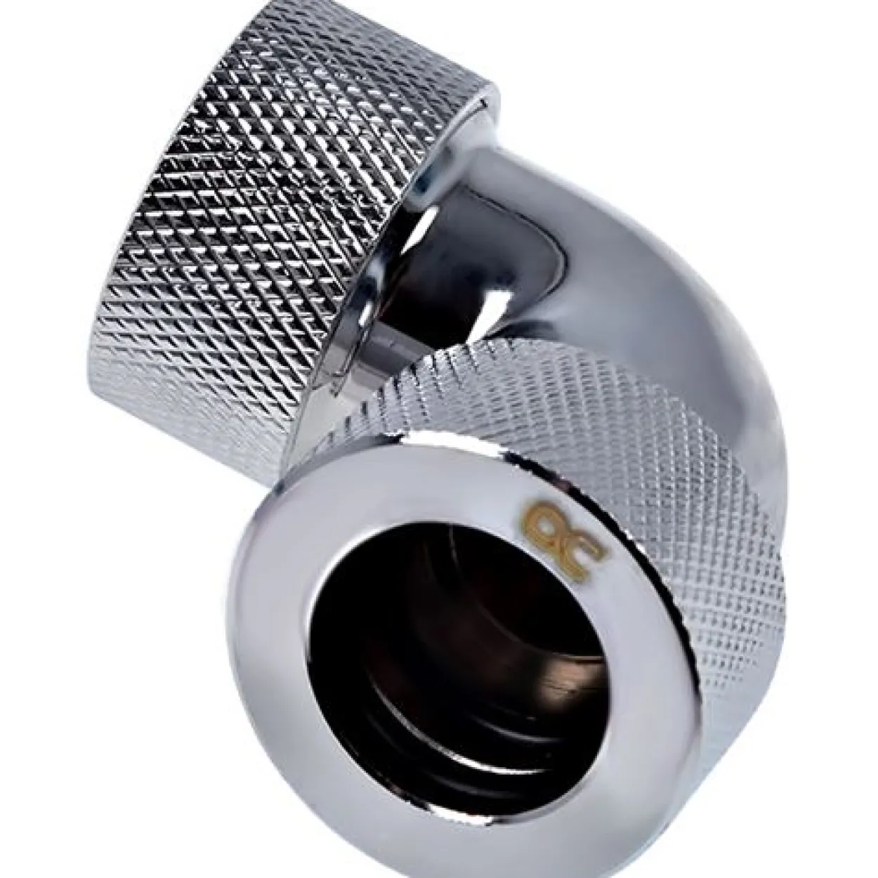 Alphacool HT 16mm HardTube Anschraubtülle 90° L-Verbinder für Acryl- Messingrohre - gerändelt - Chro