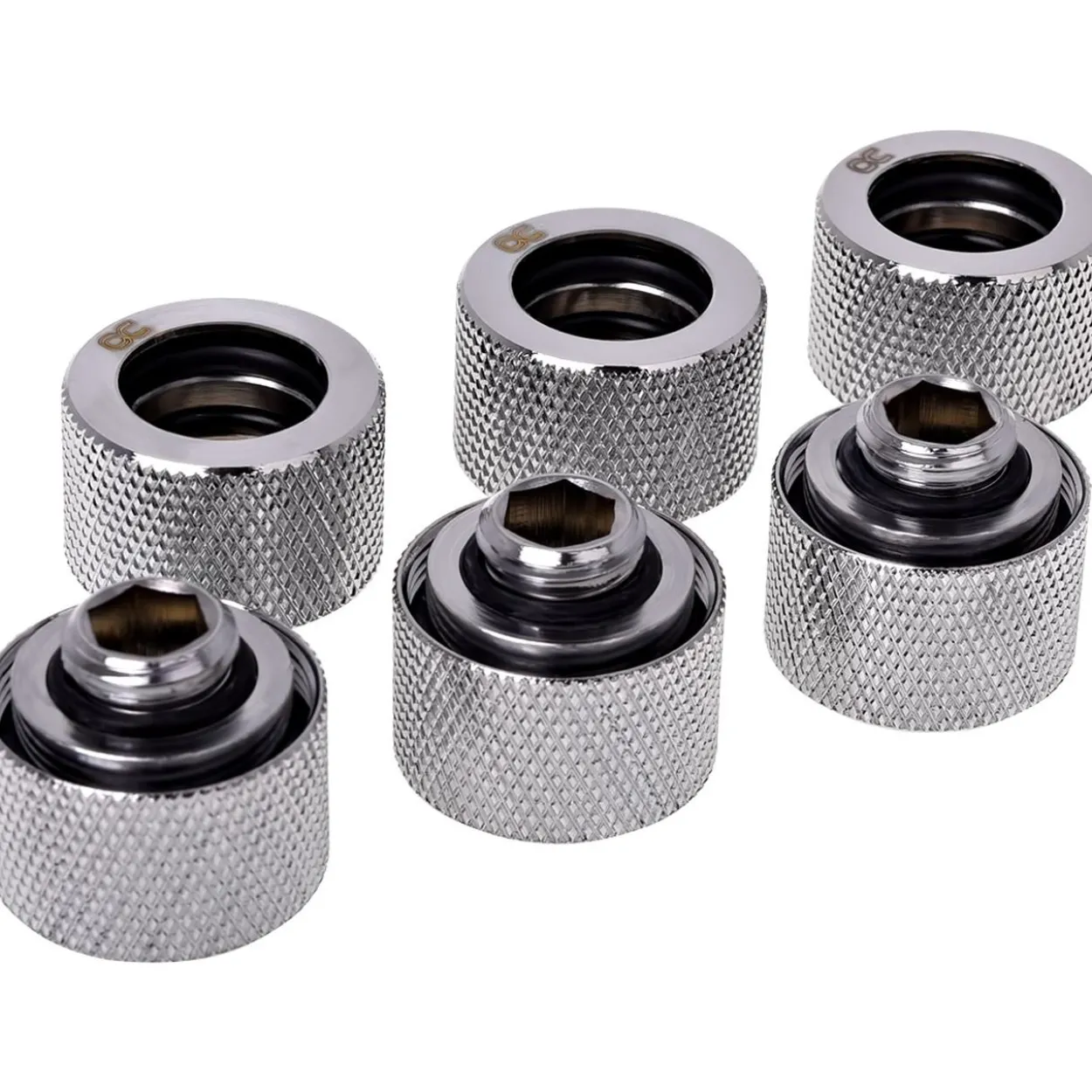 Alphacool HT 16mm HardTube Anschraubtülle G1/4 für Acryl- Messingrohre - gerändelt - Chrome Sixpack