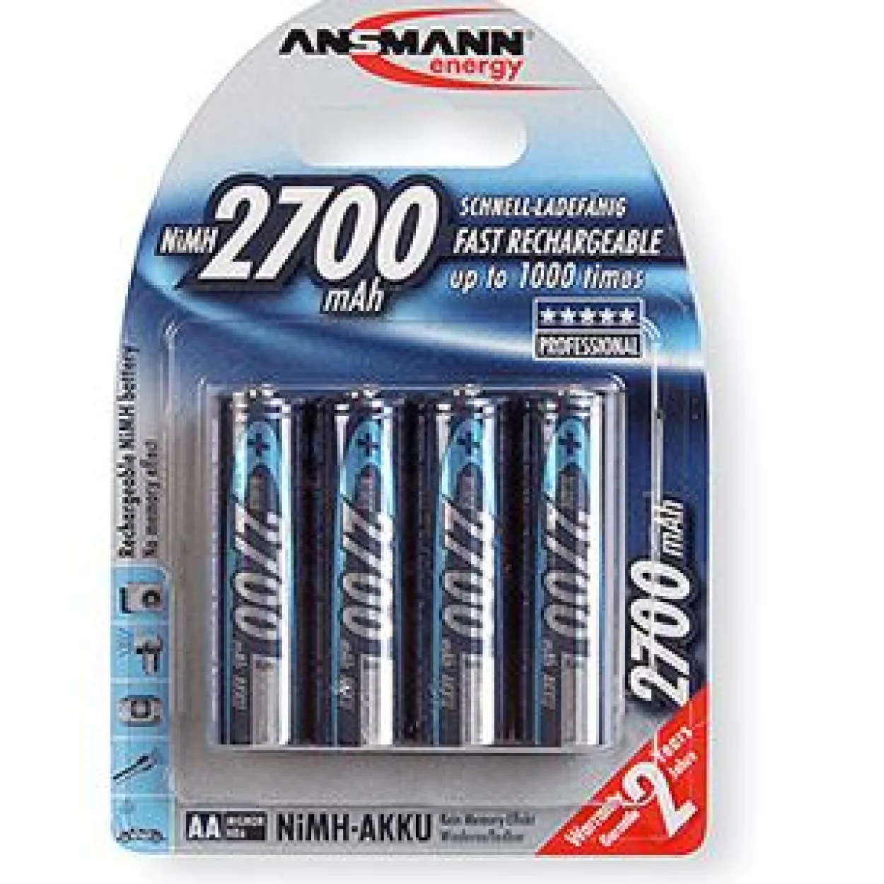 ANSMANN HR6 Nickel-Metall-Hydrid AA Mignon Akku 2500 mAh 4er Pack