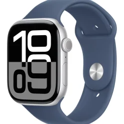 Apple Watch Series 10 GPS + Cellular 46mm Silver Aluminium Case with Denim Sport Band - M/L