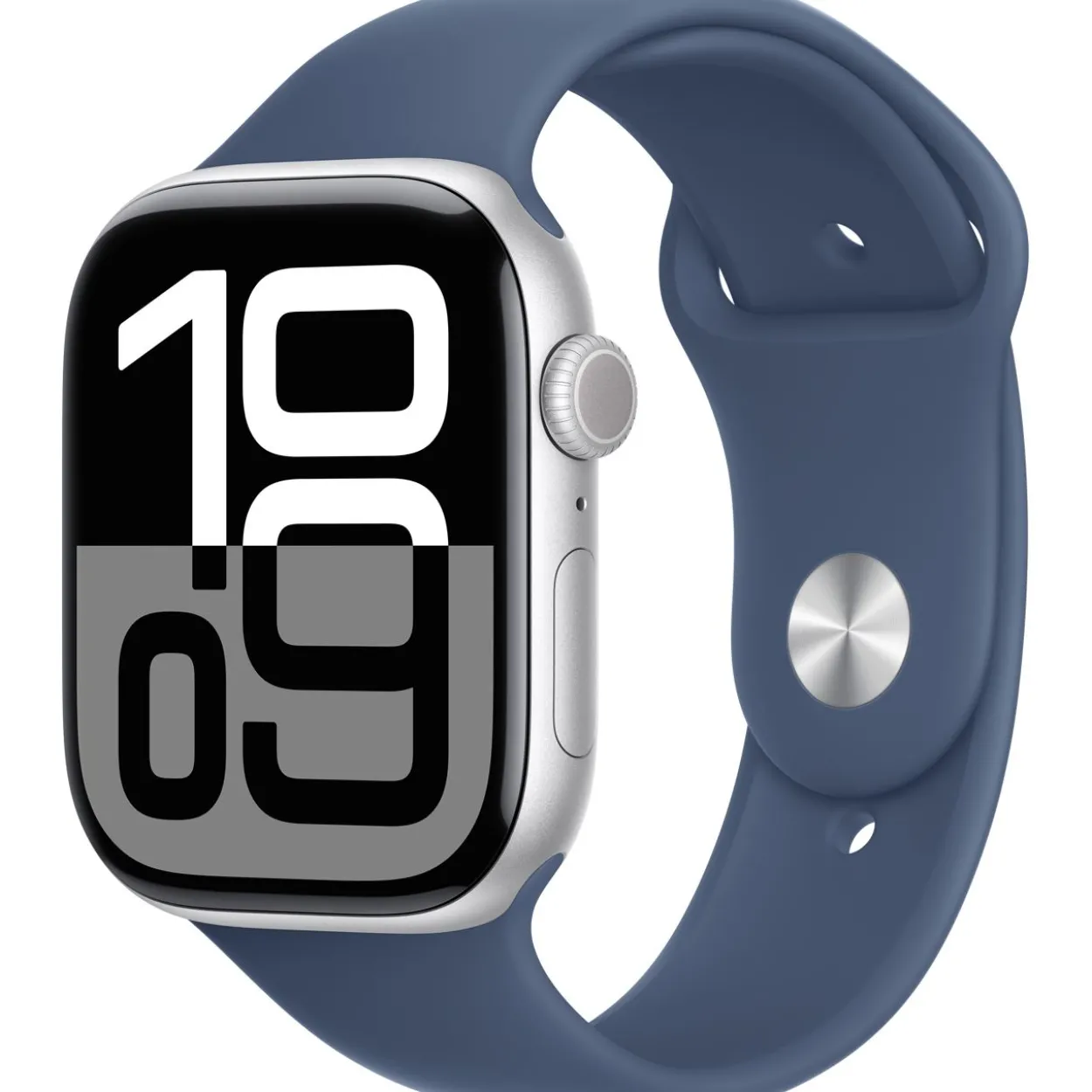 Apple Watch Series 10 GPS + Cellular 46mm Silver Aluminium Case with Denim Sport Band - M/L