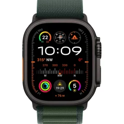 Apple Watch Ultra 2 GPS + Cellular 49mm Black Titanium Case with Dark Green Alpine Loop - Medium