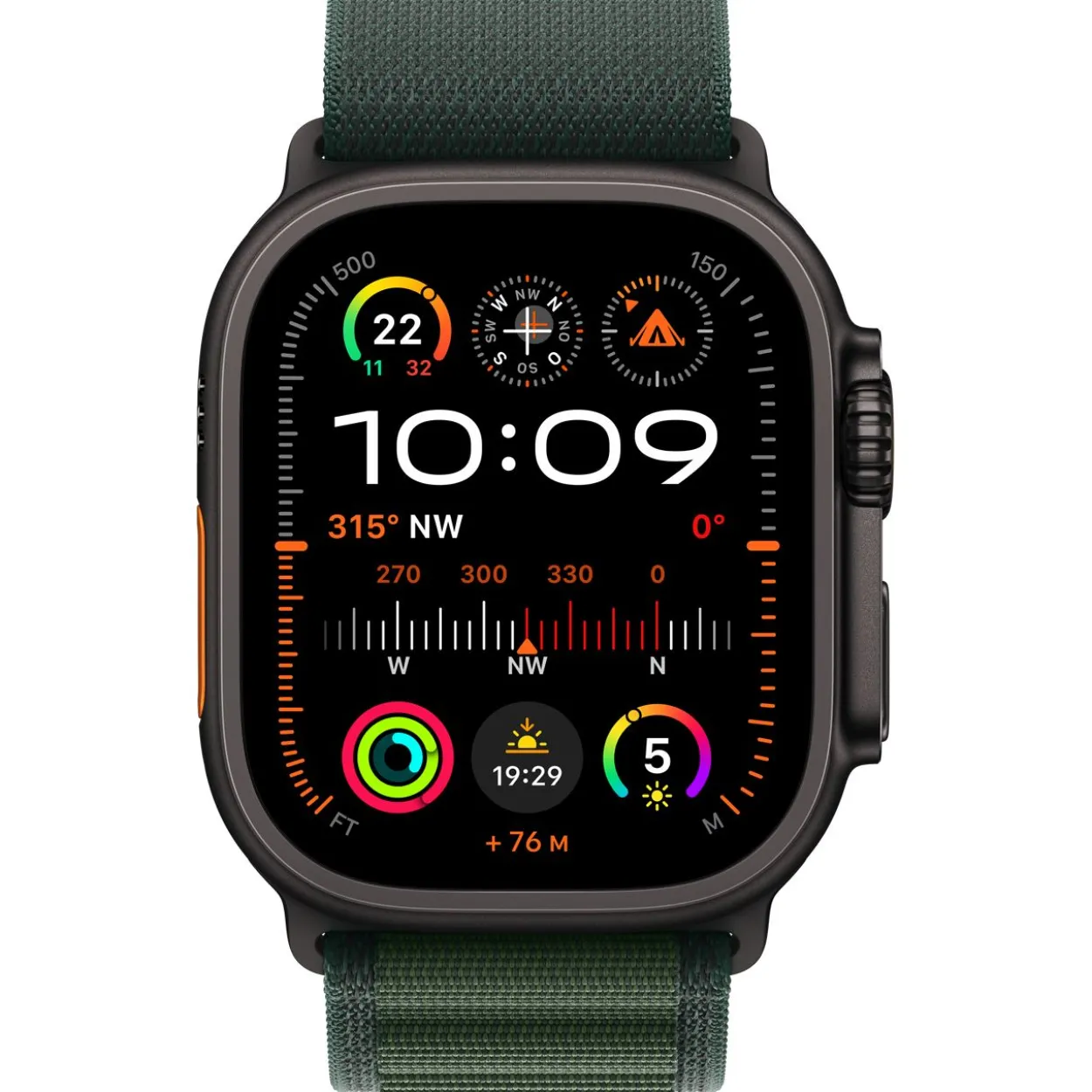 Apple Watch Ultra 2 GPS + Cellular 49mm Black Titanium Case with Dark Green Alpine Loop - Medium