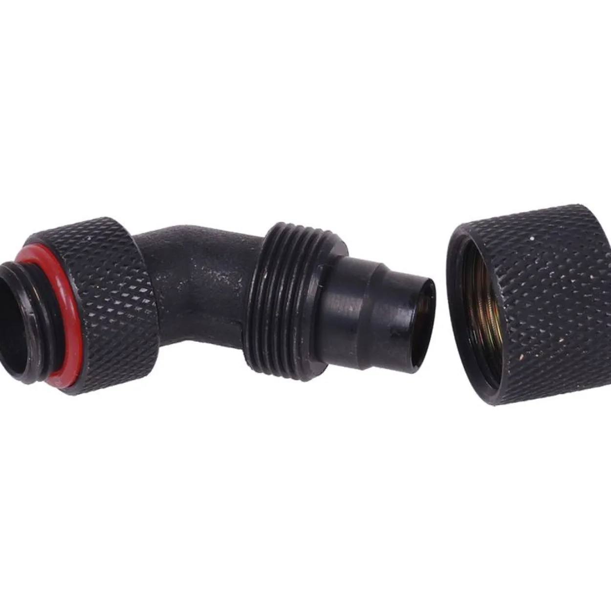 Aquatuning 13/10mm (10x1,5mm) Anschraubtülle 45° drehbar G1/4 - gerändelt - schwarz matt