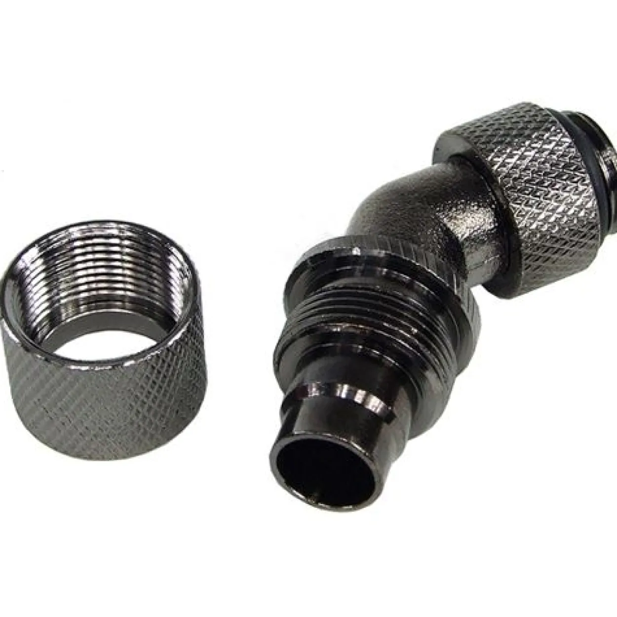 Aquatuning 13/10mm (10x1,5mm) Anschraubtülle 45° drehbar G1/4 - gerändelt - schwarz nickel
