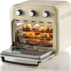 Ariete Heißluftfritteuse und Mini-Ofen 3in1 Vintage Beige (weiß/beige, 1.350 Watt, Garraum 16 Liter, mit Sichtfenster)