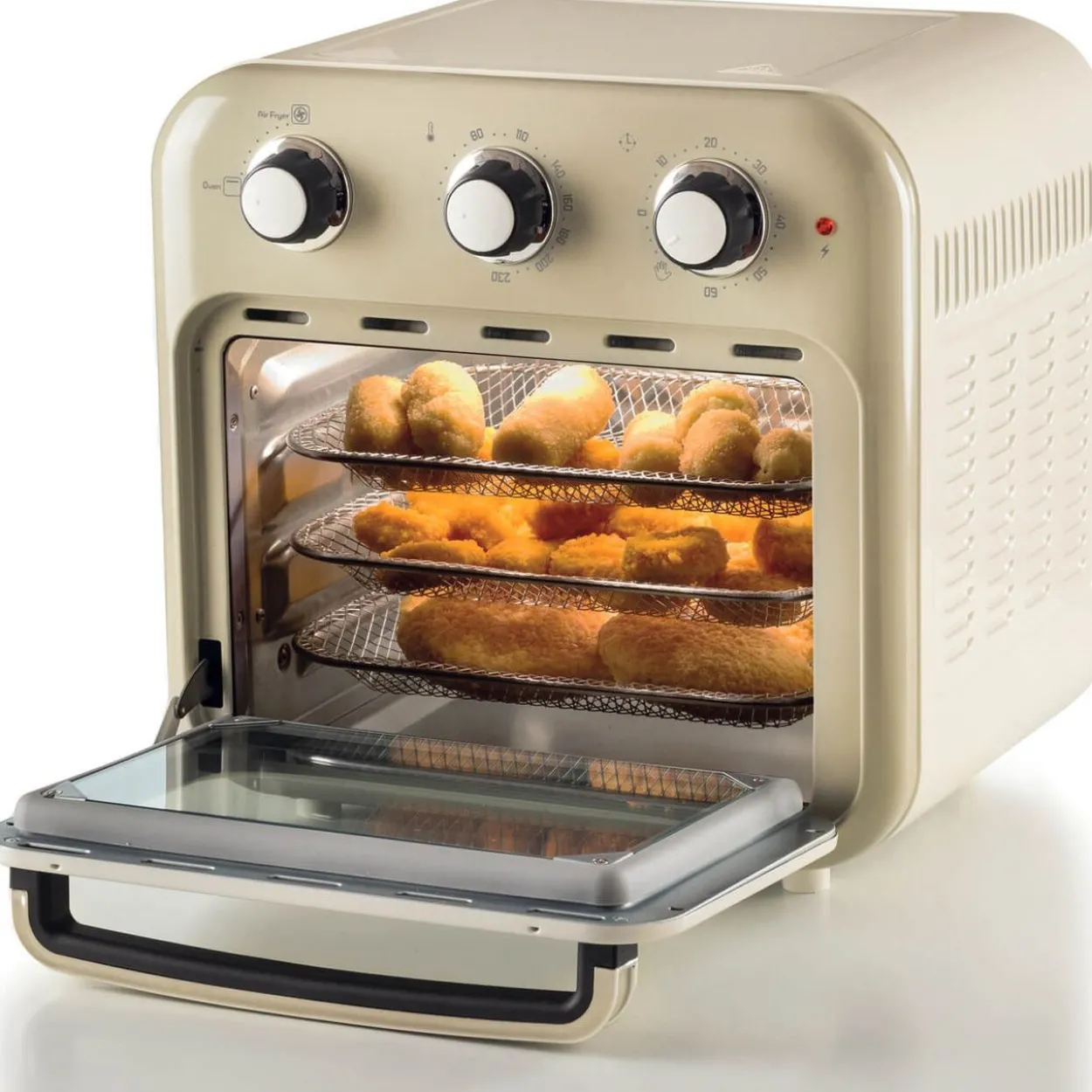 Ariete Heißluftfritteuse und Mini-Ofen 3in1 Vintage Beige (weiß/beige, 1.350 Watt, Garraum 16 Liter, mit Sichtfenster)