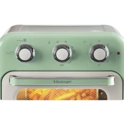 Ariete Heißluftfritteuse und Mini-Ofen 3in1 Vintage Green (weiß/hellgrün, 1.350 Watt, Garraum 16 Liter, mit Sichtfenster)