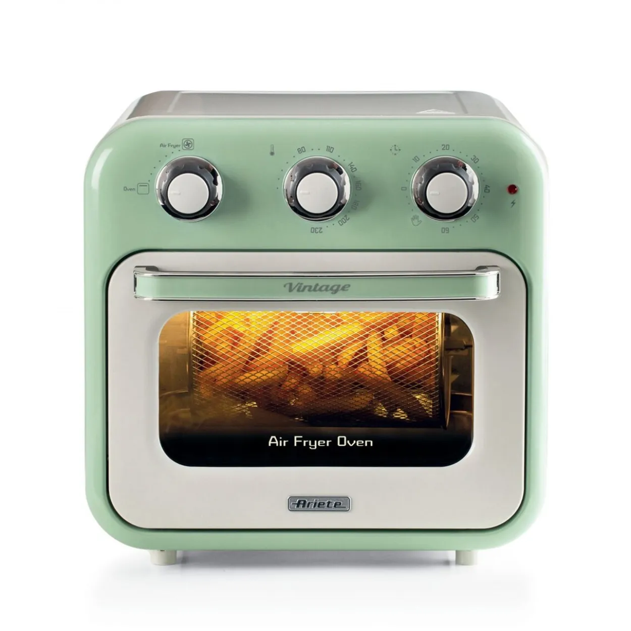 Ariete Heißluftfritteuse und Mini-Ofen 3in1 Vintage Green (weiß/hellgrün, 1.350 Watt, Garraum 16 Liter, mit Sichtfenster)