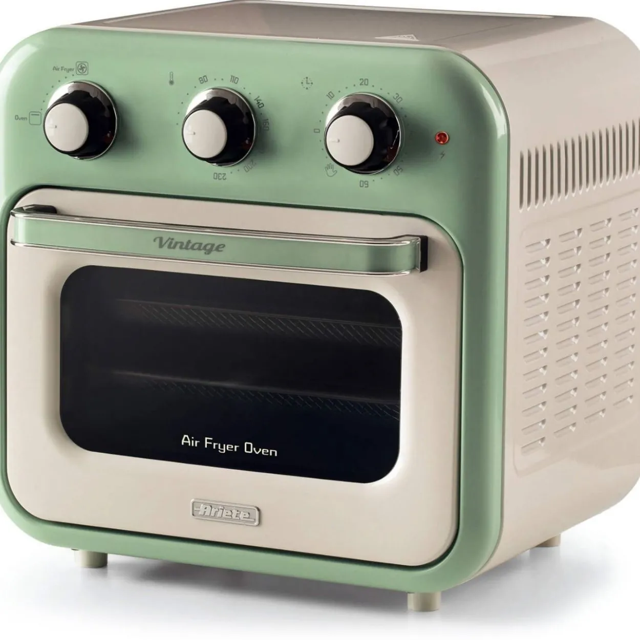 Ariete Heißluftfritteuse und Mini-Ofen 3in1 Vintage Green (weiß/hellgrün, 1.350 Watt, Garraum 16 Liter, mit Sichtfenster)