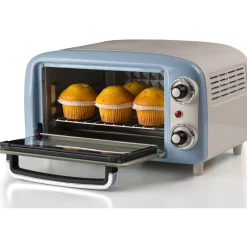 Ariete Mini-Backofen Vintage Blue (weiß/hellblau, 800 Watt, 10 Liter)