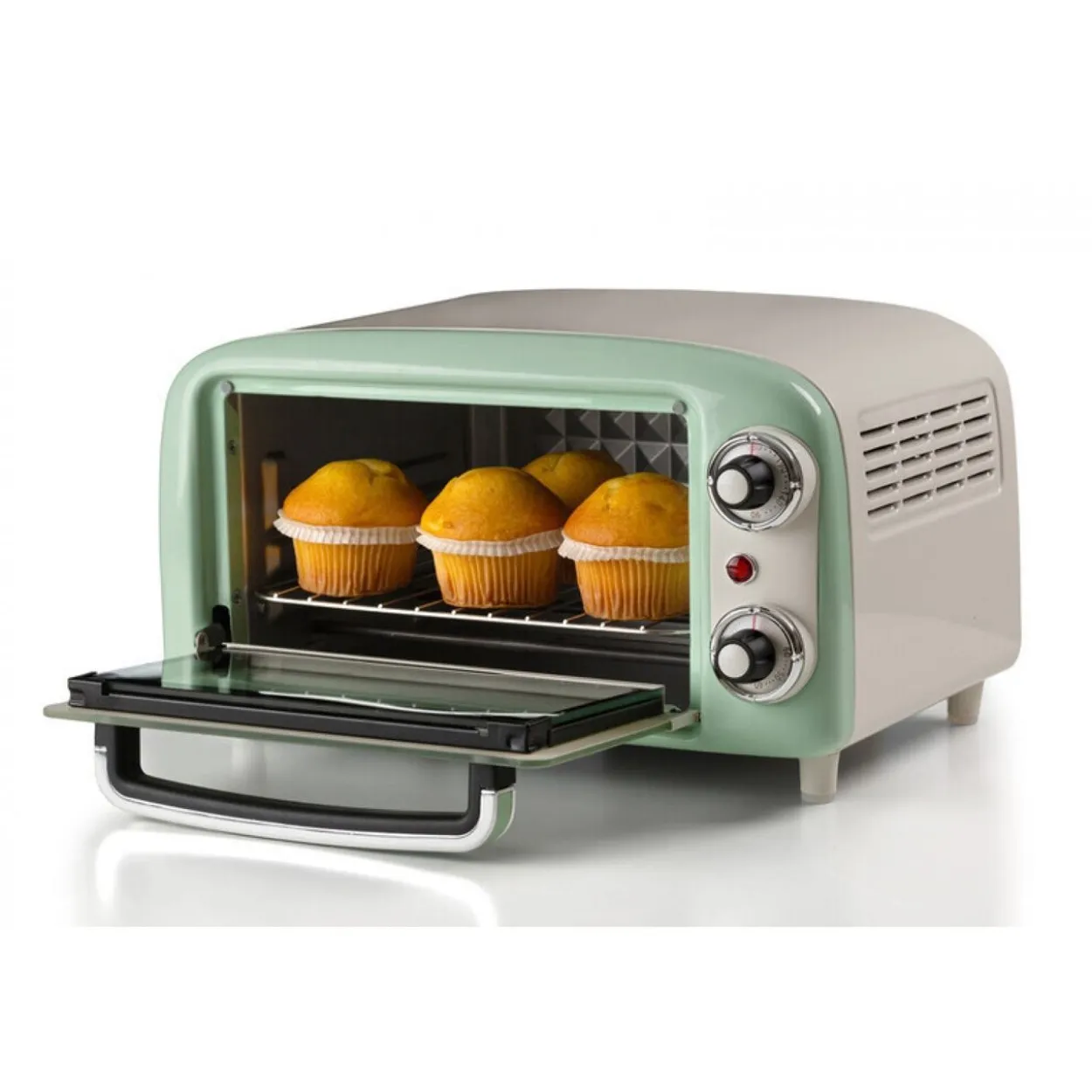 Ariete Mini-Backofen Vintage Green (weiß/hellgrün, 800 Watt, 10 Liter)