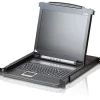 ATEN Technology KVM CL1000M-ATA, Slideaway-43,18cm-(17")-LCD-Konsole, mit beleuchteter Tastatur (DE-Layout), für 48,26cm-(19")-Schrank