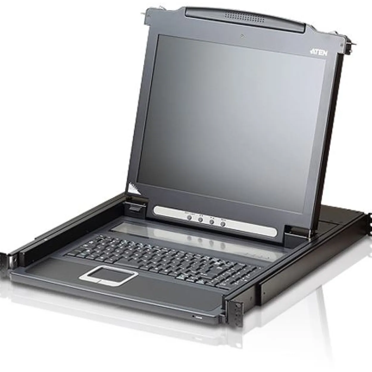 ATEN Technology KVM CL1000M-ATA, Slideaway-43,18cm-(17")-LCD-Konsole, mit beleuchteter Tastatur (DE-Layout), für 48,26cm-(19")-Schrank