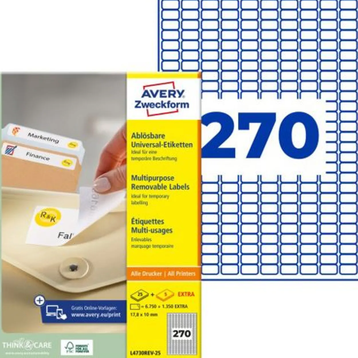 AVERY Zweckform 8.100 Etiketten L4730REV-25 weiß 17,8 x 10,0 mm