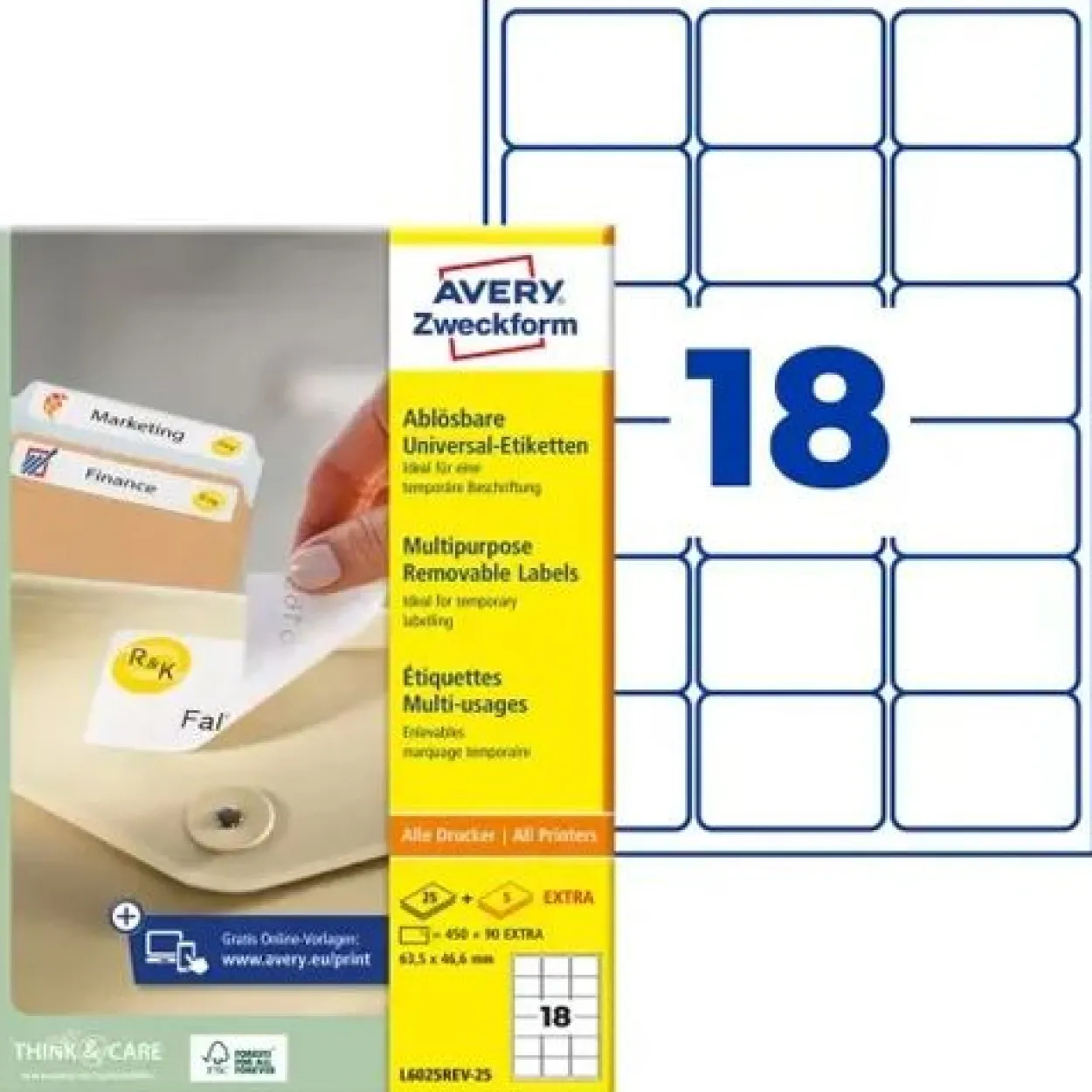 AVERY Zweckform 540 Etiketten L6025REV-25 weiß 63,5 x 46,6 mm