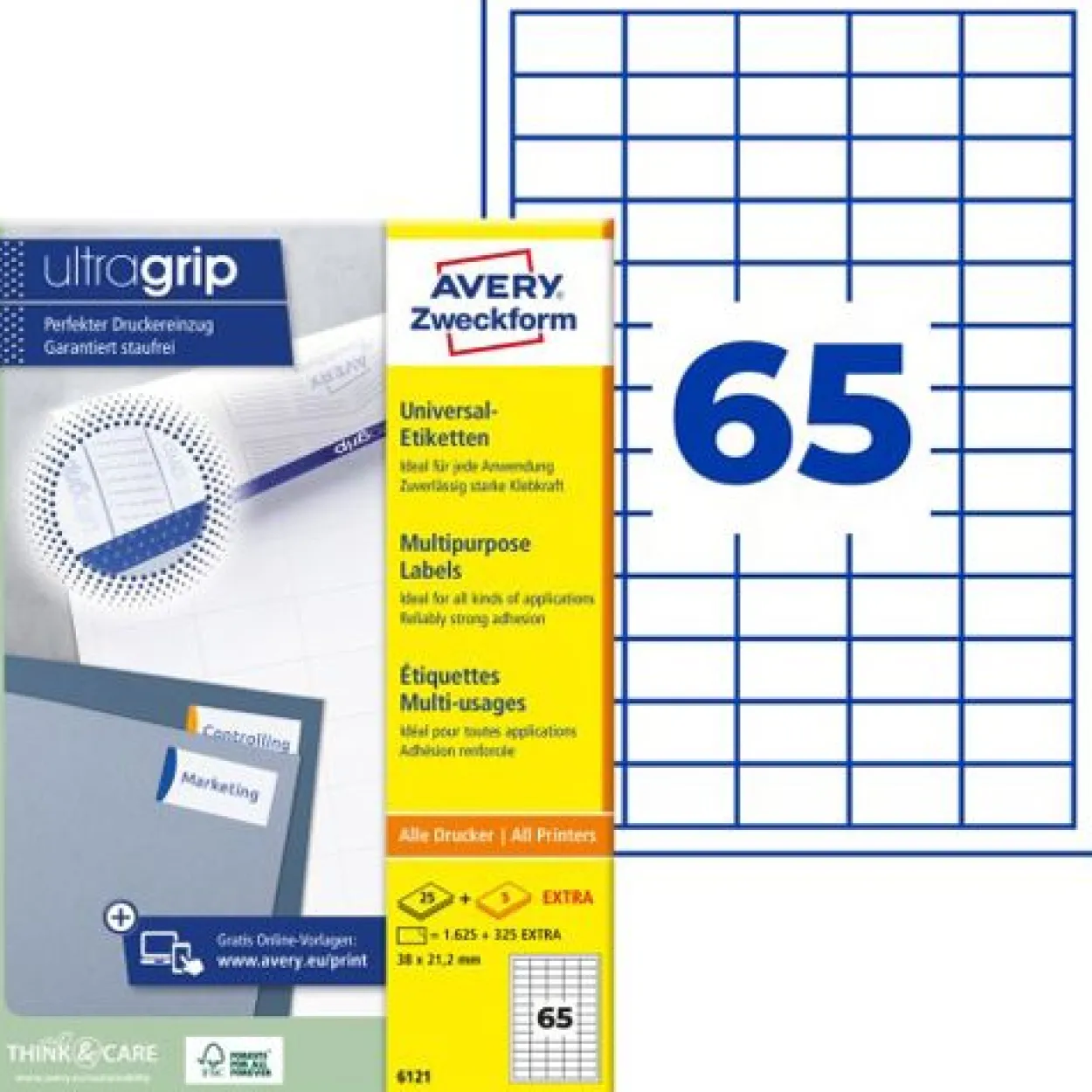 AVERY Zweckform 1.950 Etiketten 6121 weiß 38,0 x 21,2 mm