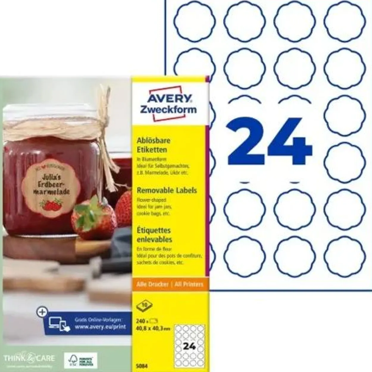 AVERY Zweckform 240 Etiketten 5084 weiß 40,8 x 40,3 mm