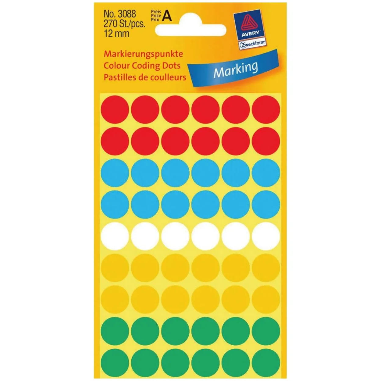 AVERY Zweckform Klebepunkte 3088 rot, weiß, grün, blau, gelb Ø 12,0 mm
