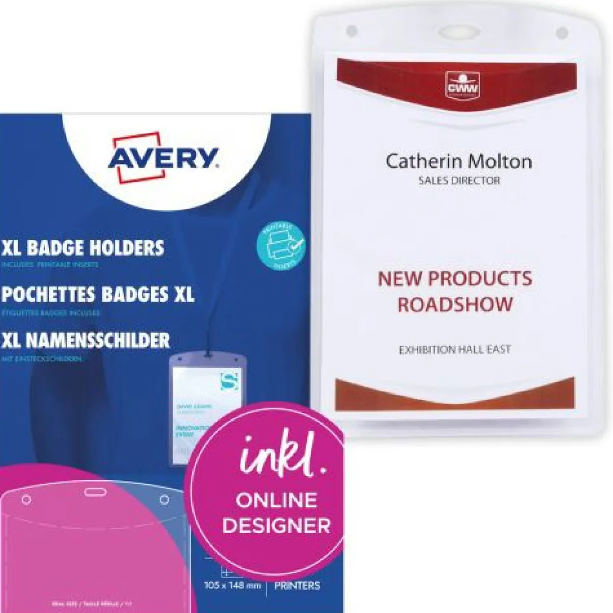 AVERY Zweckform Namensschilder XL mit Textilband 10,5 x 14,8 cm, 13 Blatt