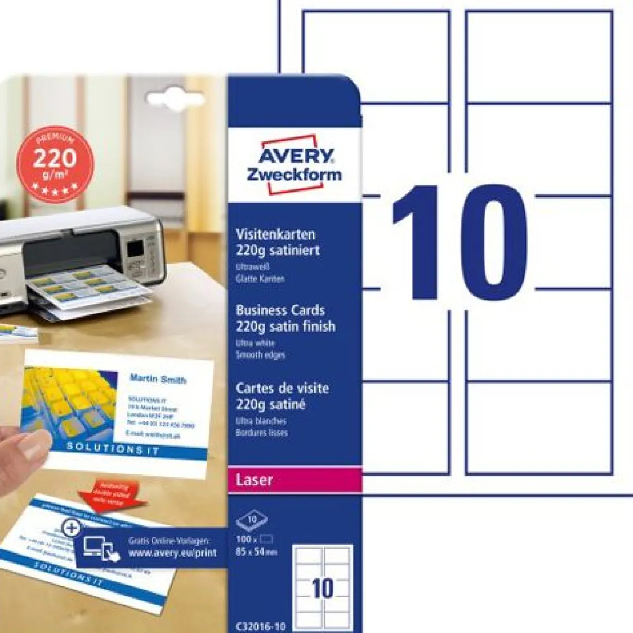 AVERY Zweckform Quick & Clean Visitenkarten, satiniert
