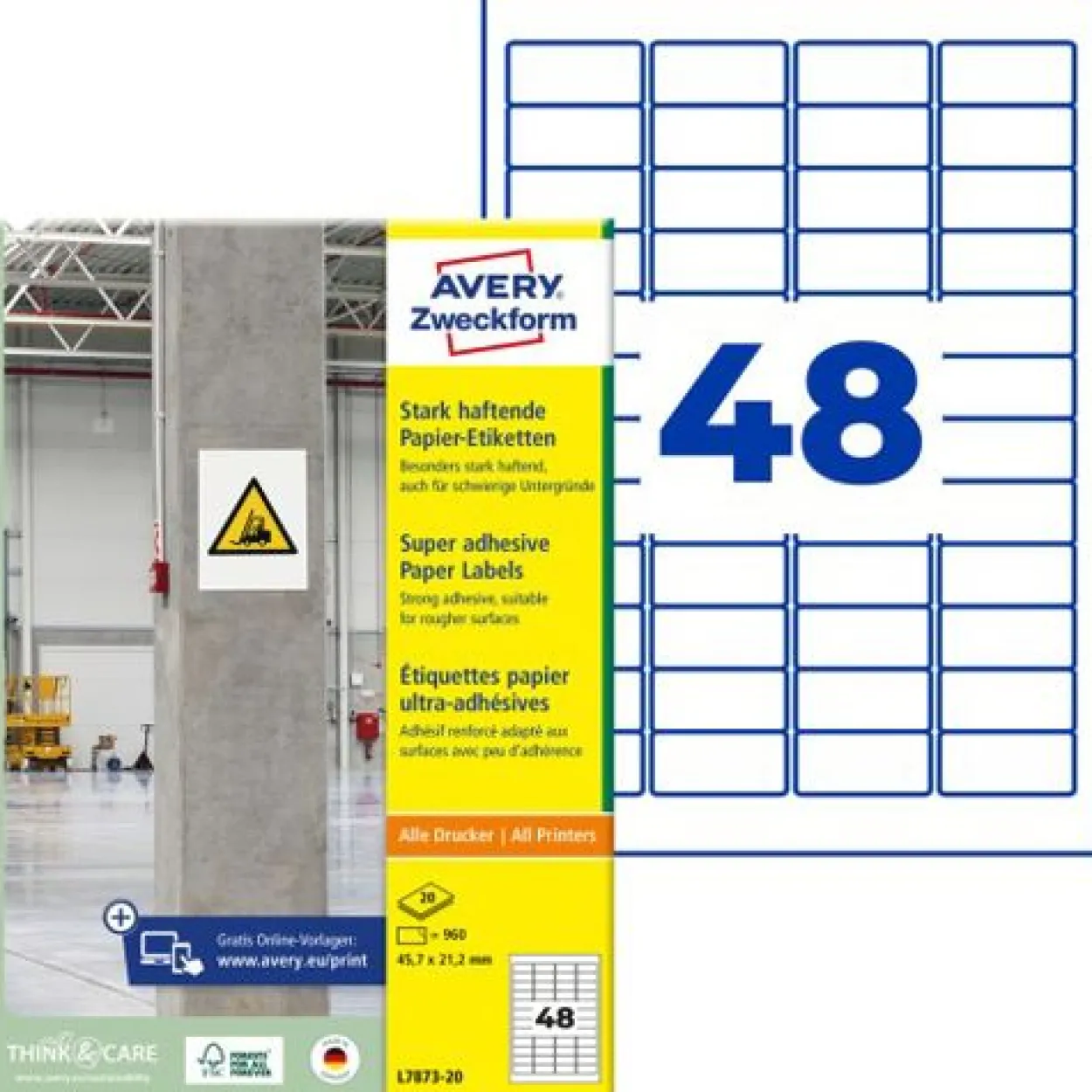 AVERY Zweckform Stark haftende Papier-Etiketten, 45,7x21,2mm