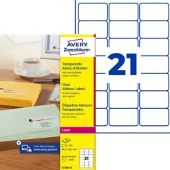 AVERY Zweckform Transparente Adress-Etiketten, 63,5 x 38,1mm Laser/Tinte 525