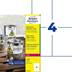 AVERY Zweckform 80 wetterfeste Folienetiketten L4719-20 weiß 105,0 x 148,0 mm