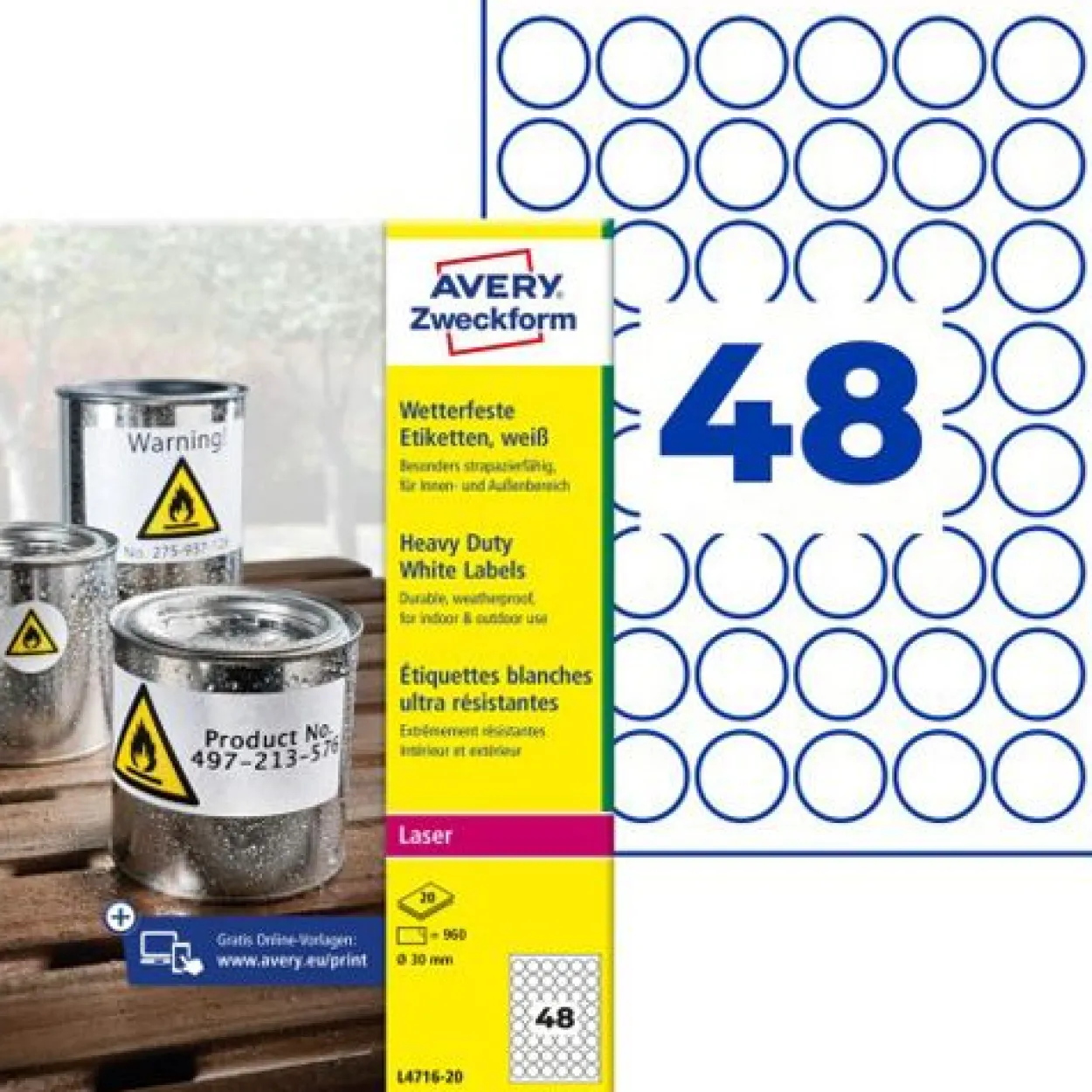 AVERY Zweckform wetterfeste Etiketten, Durchmesser: 30 mm 960
