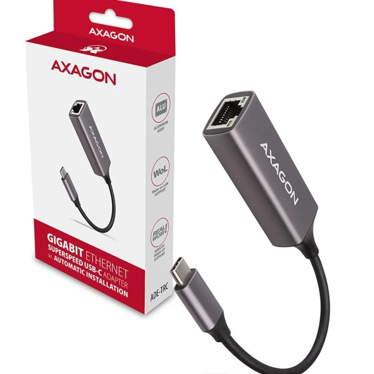 AXAGON ADE-TRC Gigabit Ethernet 10/100/1000 Adapter - USB 3.1 Typ C, Titangrau