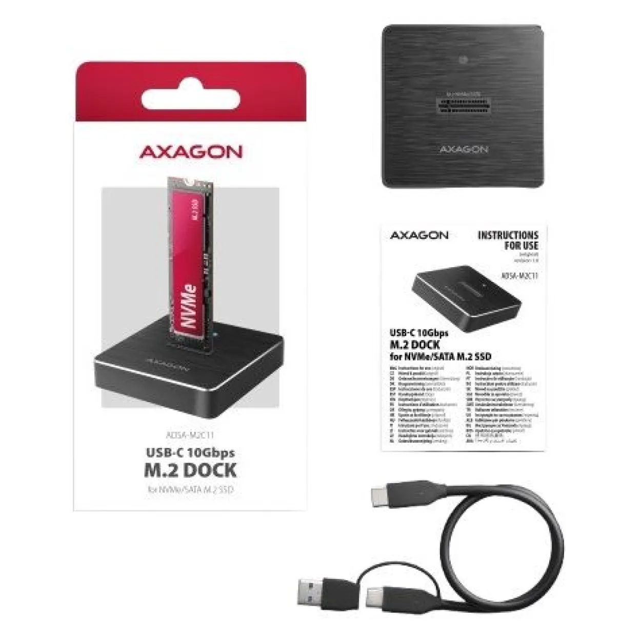 AXAGON ADSA-M2C Dual NVMe M.2 SSD-Dockingstation, USB-C 10 Gbit/s, Klonfunktion
