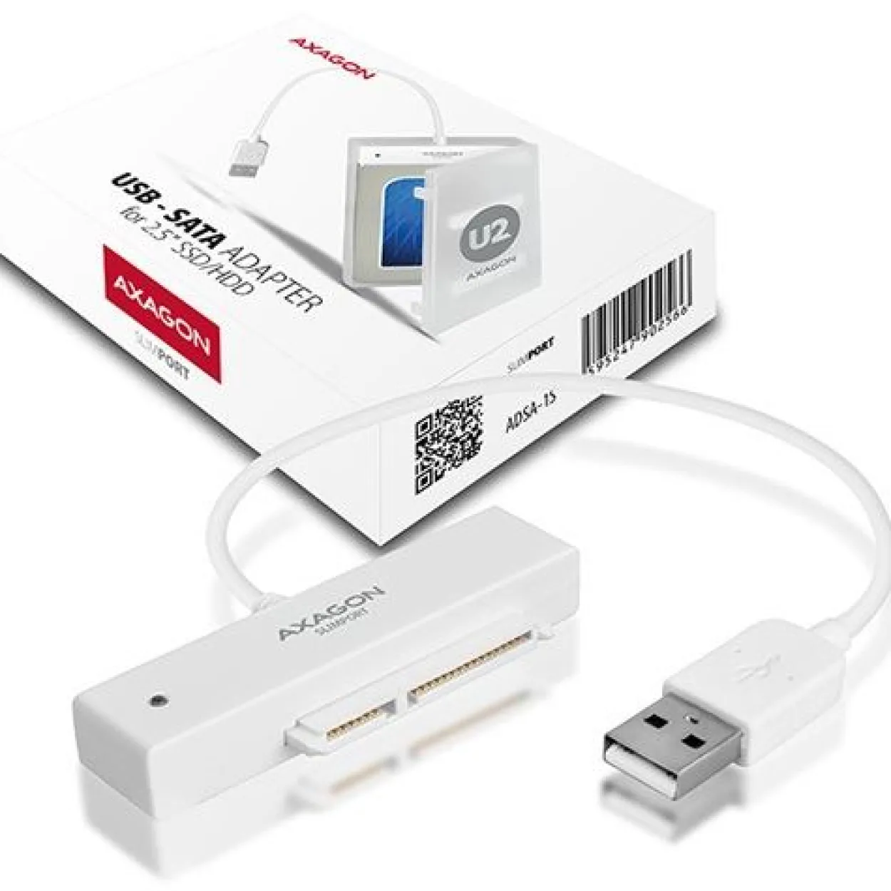 AXAGON ADSA-1S SLIMPort Adapter, USB 2.0, 2,5" SSD/HDD, SATA - mit Case