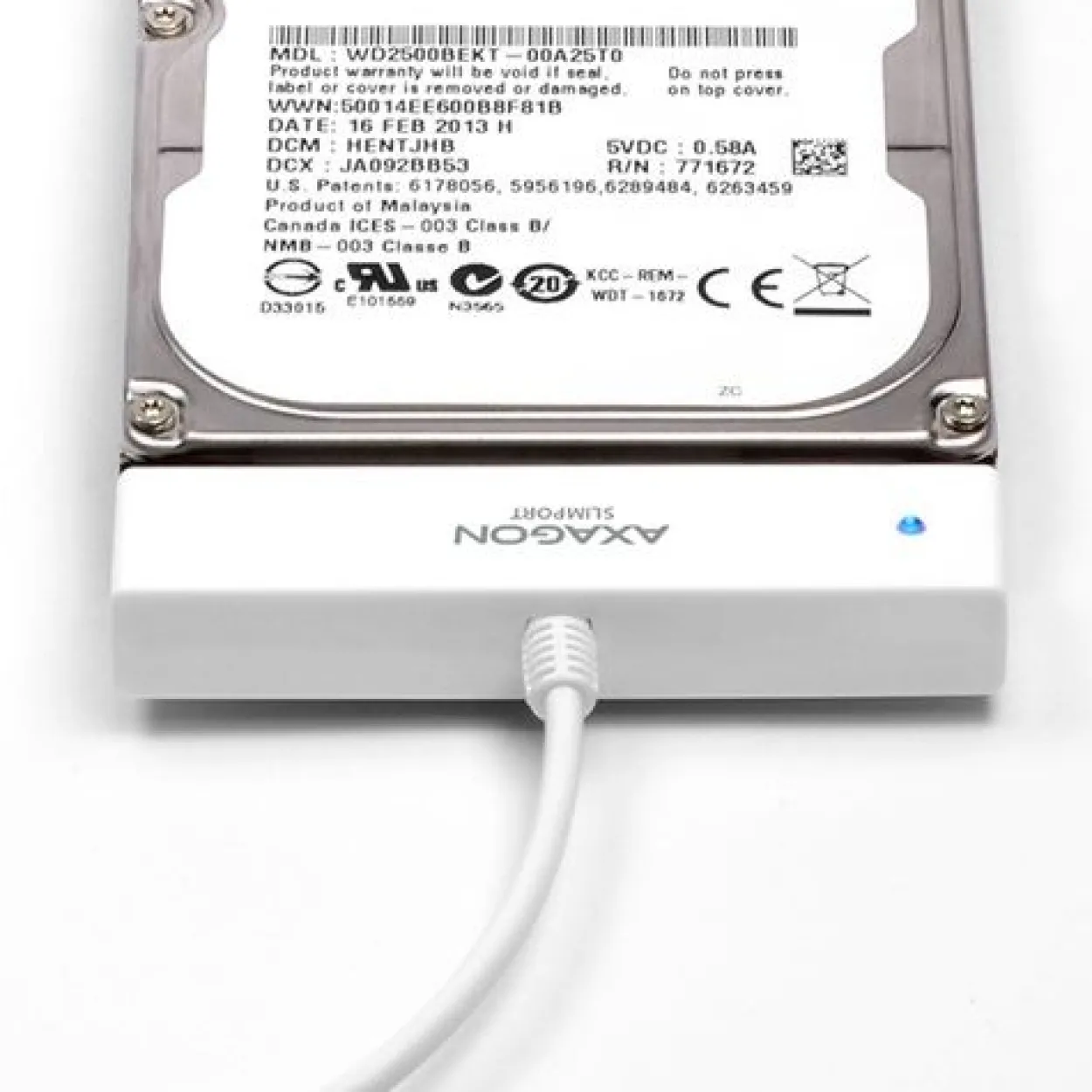 AXAGON ADSA-1S SLIMPort Adapter, USB 2.0, 2,5" SSD/HDD, SATA - mit Case