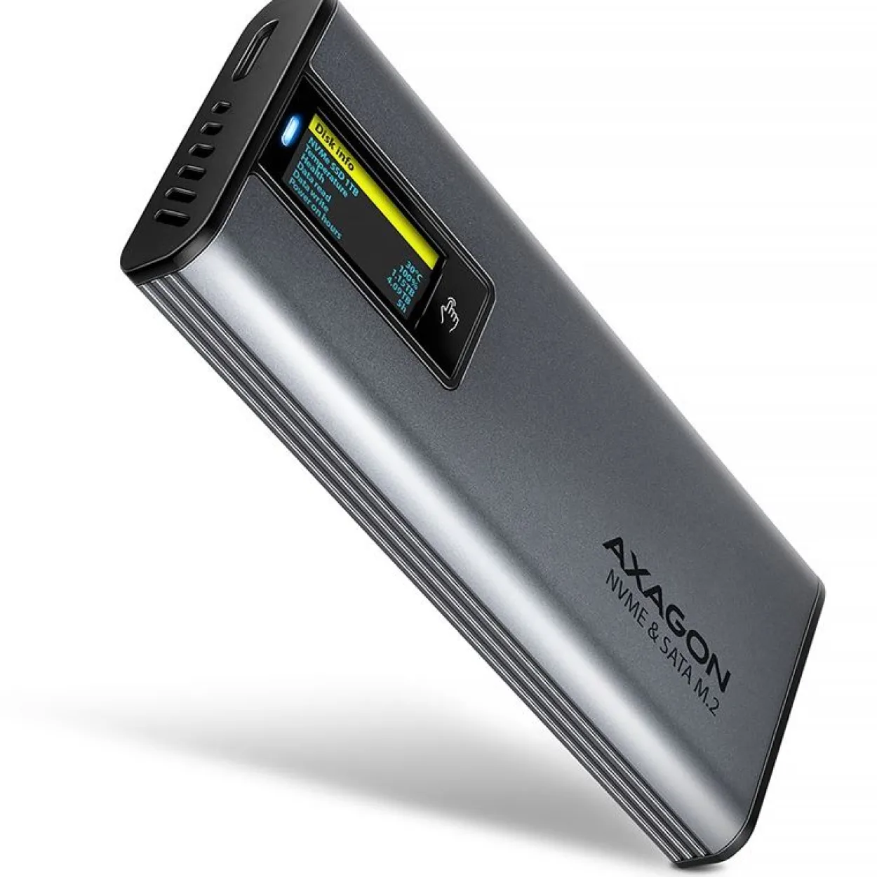 AXAGON EEM2-SD2 Externes M.2/SATA Gehäuse mit Display - grau