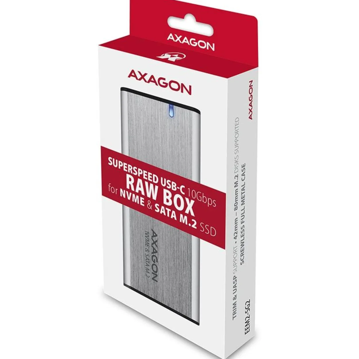 AXAGON EEM2-SG2 RAW BOX externes Gehäuse für M.2 SSDs USB-C 3.2 Gen 2 - silber