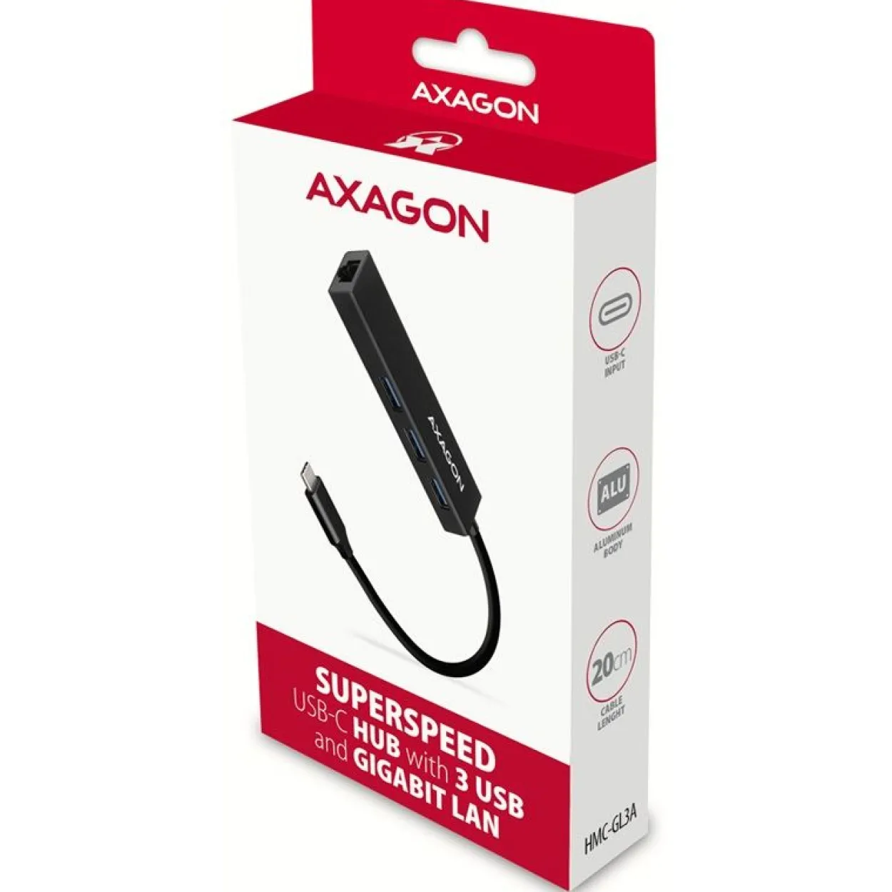 AXAGON HMC-GL3A USB-C-Hub, 3x USB-A, Gbit-LAN, schwarz