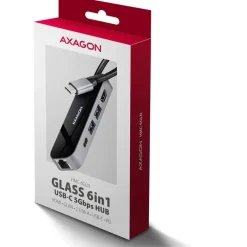 AXAGON HMC-6GLN USB-Hub, 2x USB-A, 1x USB-C, 1x HDMI 2.0, 1x RJ45, 100 W PD  silber