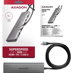AXAGON HMC-5H USB-C 3.2 Gen 1 hub, 3x USB-A, 4K HDMI, PD 100W - Silber