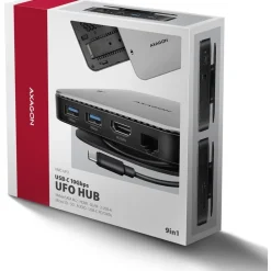 AXAGON HMC-UFO USB-C Hub, M.2 SATA/NVMe, 1 Gbit/s Ethernet, 384 kHz Audio - schwarz/silber