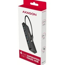 AXAGON HUE-C1C Superspeed USB-C Travel Hub, 4x USB 3.0 - 20cm, schwarz