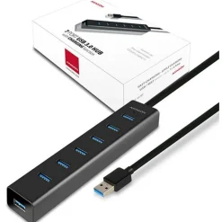 AXAGON HUE-SA7BP USB-A-Hub, 7x USB 3.0, 1x Micro-USB - 400 mm Kabel, Netzteil