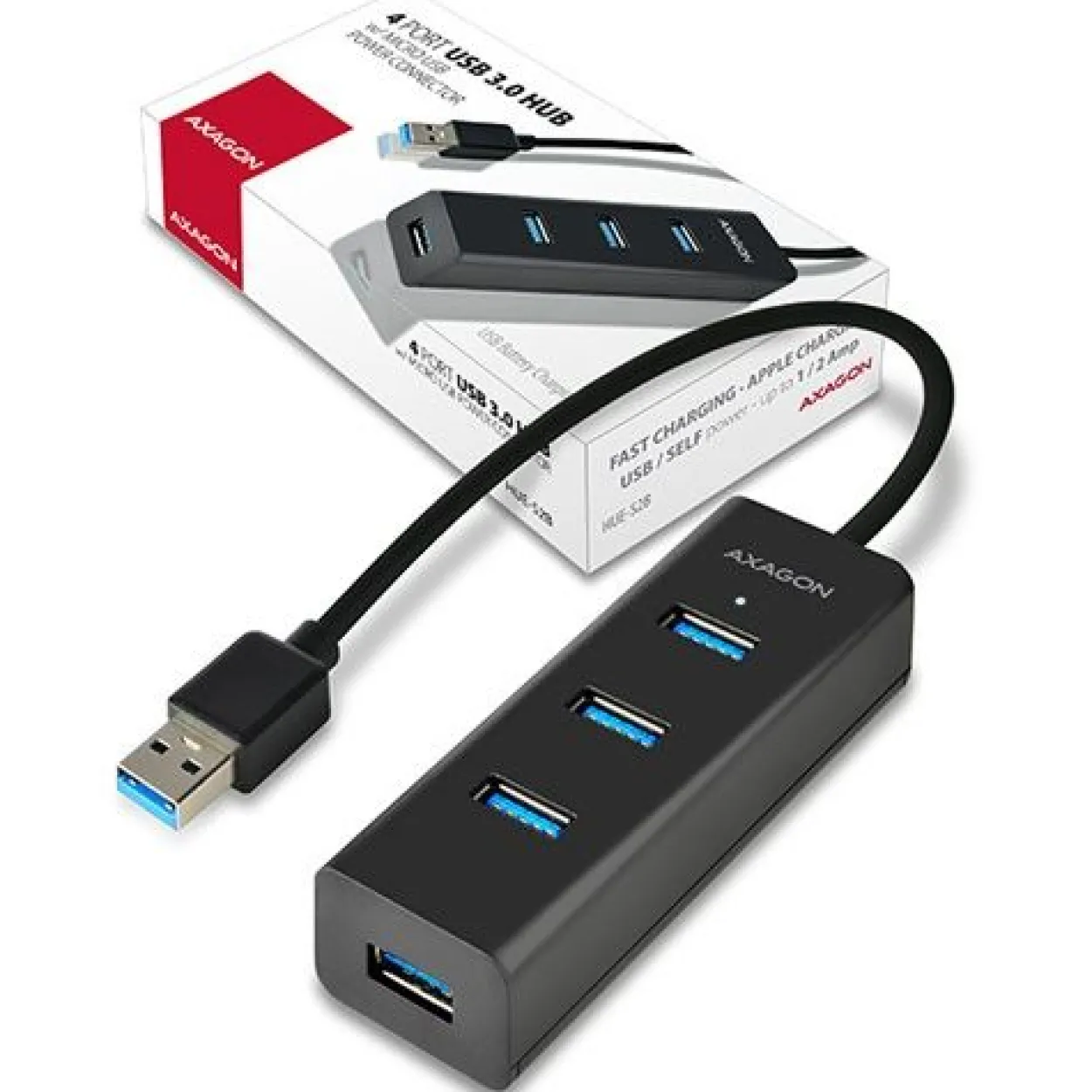 AXAGON HUE-S2B USB-A-Hub, 4x USB 3.0, externe Stromversorgung - 30 cm