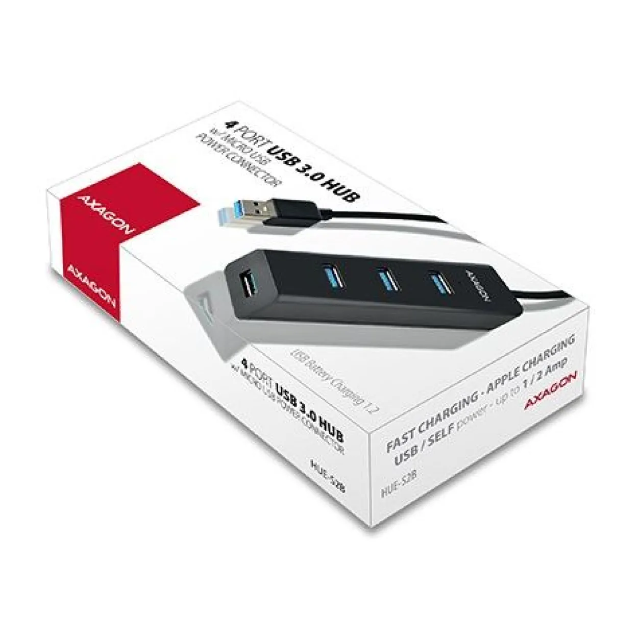 AXAGON HUE-S2B USB-A-Hub, 4x USB 3.0, externe Stromversorgung - 30 cm