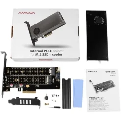 AXAGON PCEM2-DC PCIe-3.0-x4-Adapter, 1x M.2-NVMe, 1x M.2-SATA, bis 22110 - aktive Kühlung