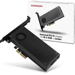 AXAGON PCEM2-DC PCIe-3.0-x4-Adapter, 1x M.2-NVMe, 1x M.2-SATA, bis 22110 - aktive Kühlung