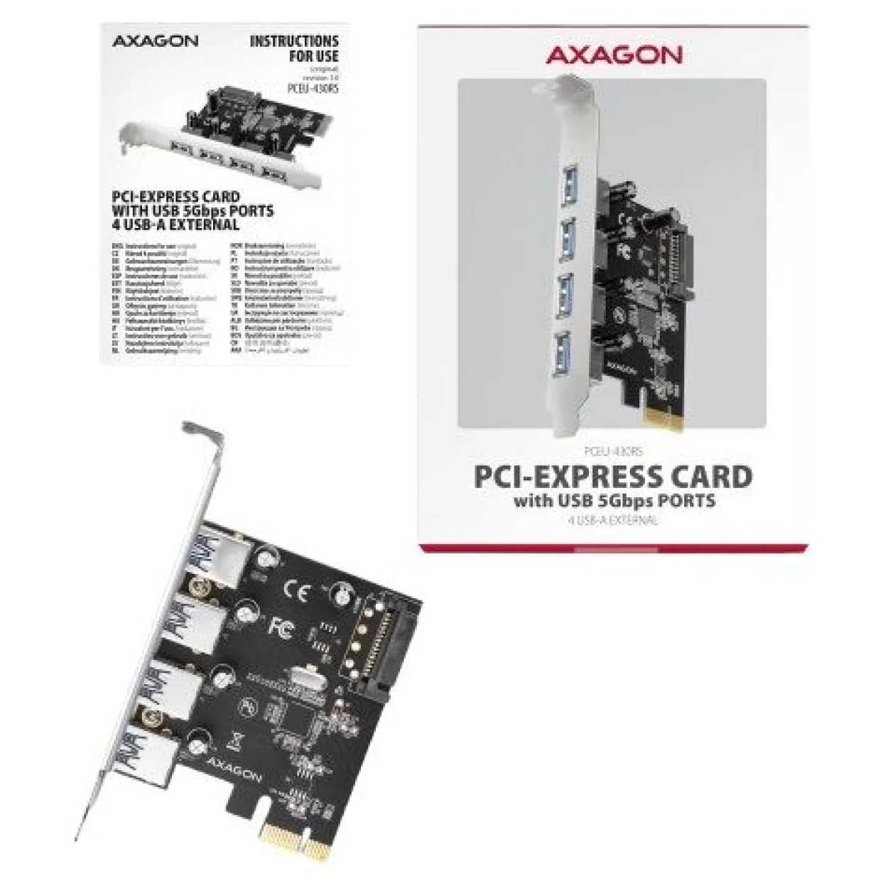 AXAGON PCEU-430RS Erweiterungskarte, PCIe 4.0 x1, 4x USB 3.0 - schwarz