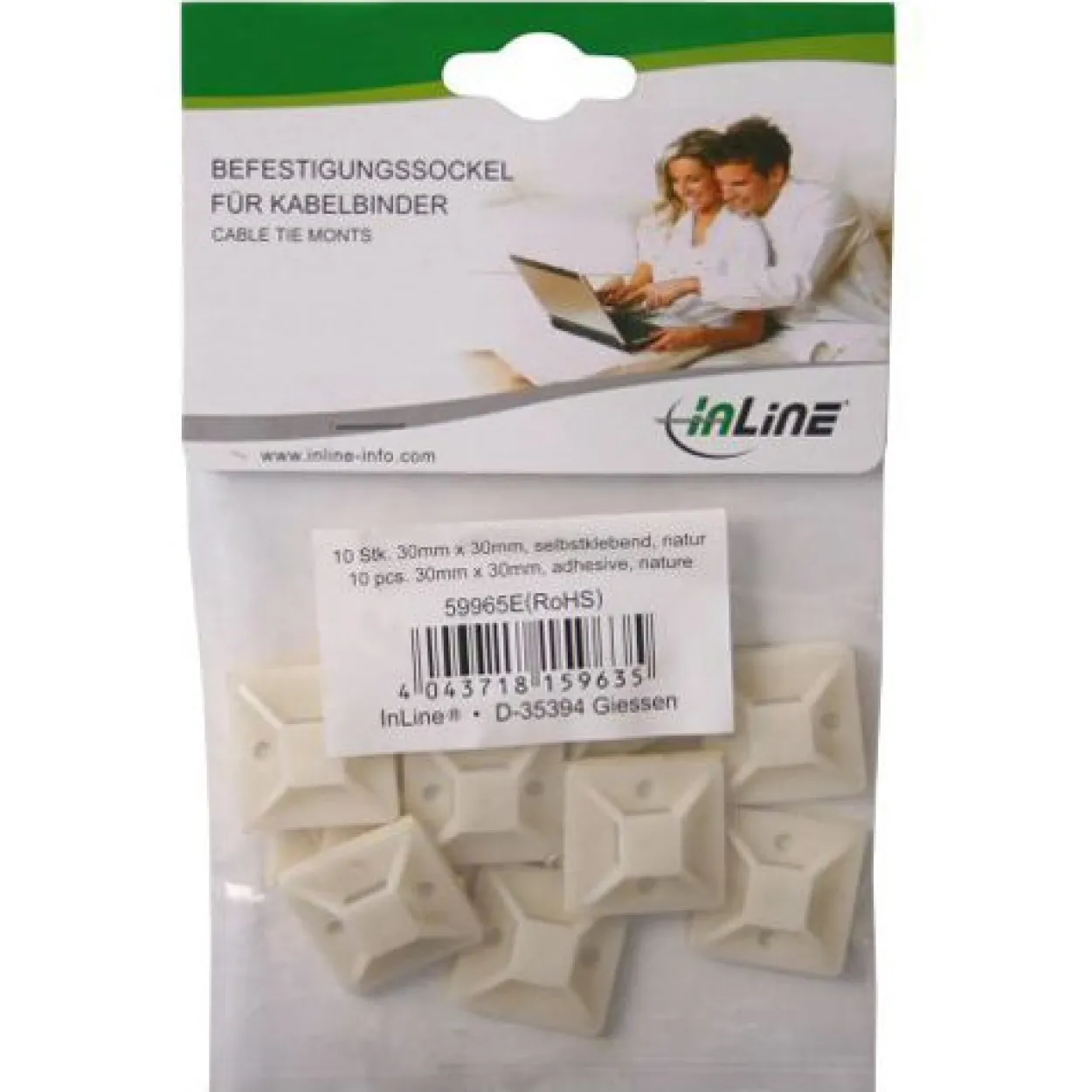 Befestigungssockel für Kabelbinder, 30x30mm, 10stk., selbstklebend, natur