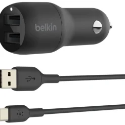 Belkin Dual USB-A Kfz-Ladegerät incl. USB-C Kabel 1m 24W black
